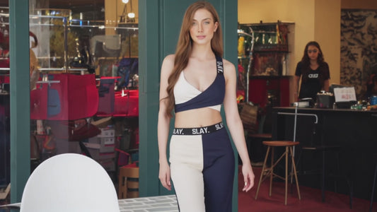 SLAY. Sport Women's Blue & White Colorblock Monochrome Contrast Co-ord Set