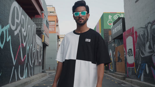 SLAY. Men's Colorblock Oversized White & Black T-shirt & Cargo Pants Co-ord Set