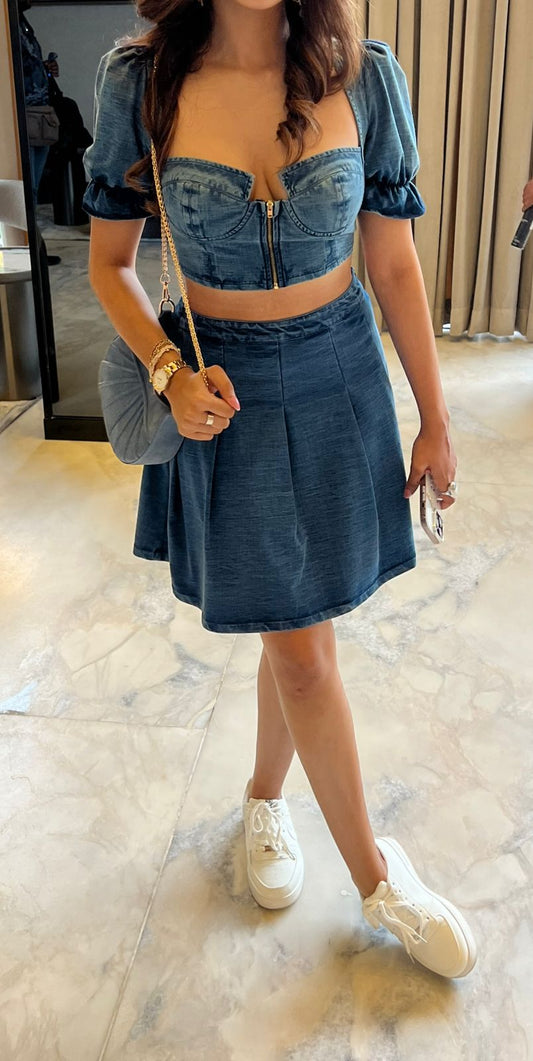 SLAY. Women's Denim Corset Top & Skirt Co-ord Set