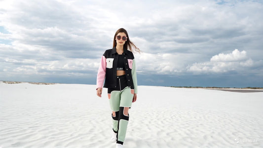 SLAY. Women's Flap Pocket Colorblock Denim Jacket Crop Top & Jeans Co-ord Set(3 Piece