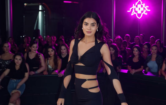 SLAY. Women's Blue Asymmetric Cutout Top & Skirt Co ord Set