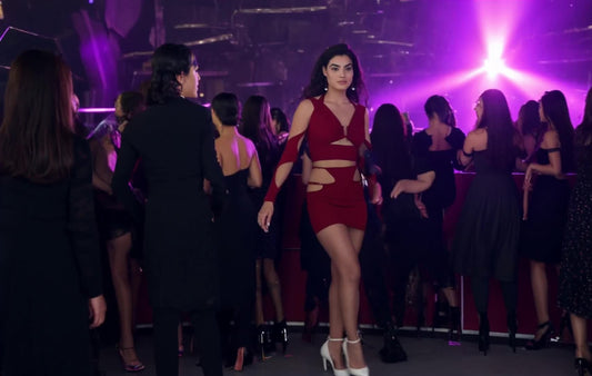 SLAY. Women's Red Asymmetric Cutout Top & Skirt Co ord Set