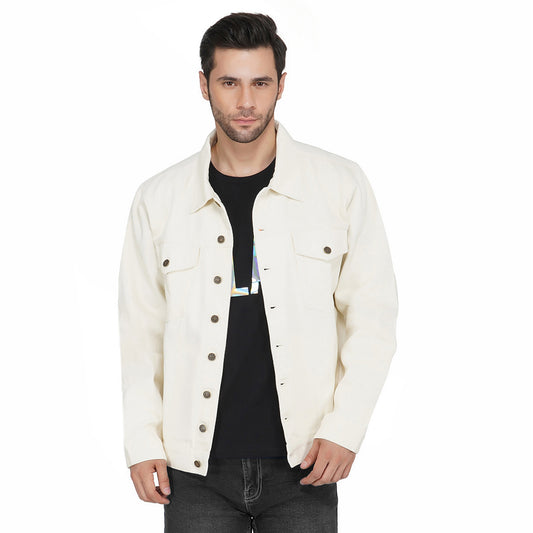 SLAY. Men's Off-White Vintage Button-Down Denim Biker Jacket-clothing-to-slay.myshopify.com-Jacket