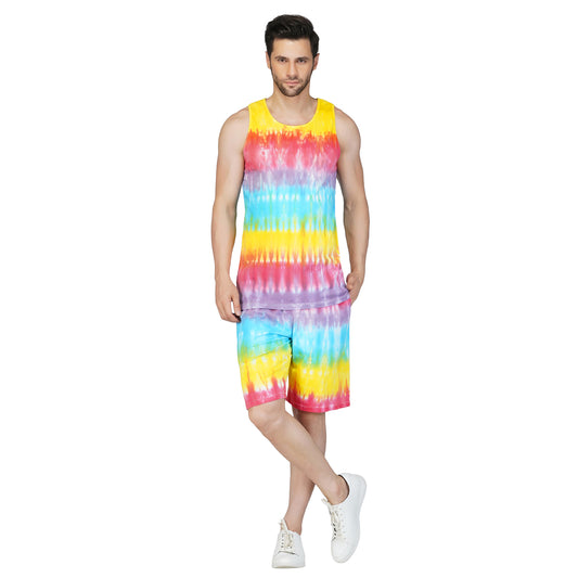 SLAY. Men's Rainbow Tie Dye Vest & Shorts Co-ord Set