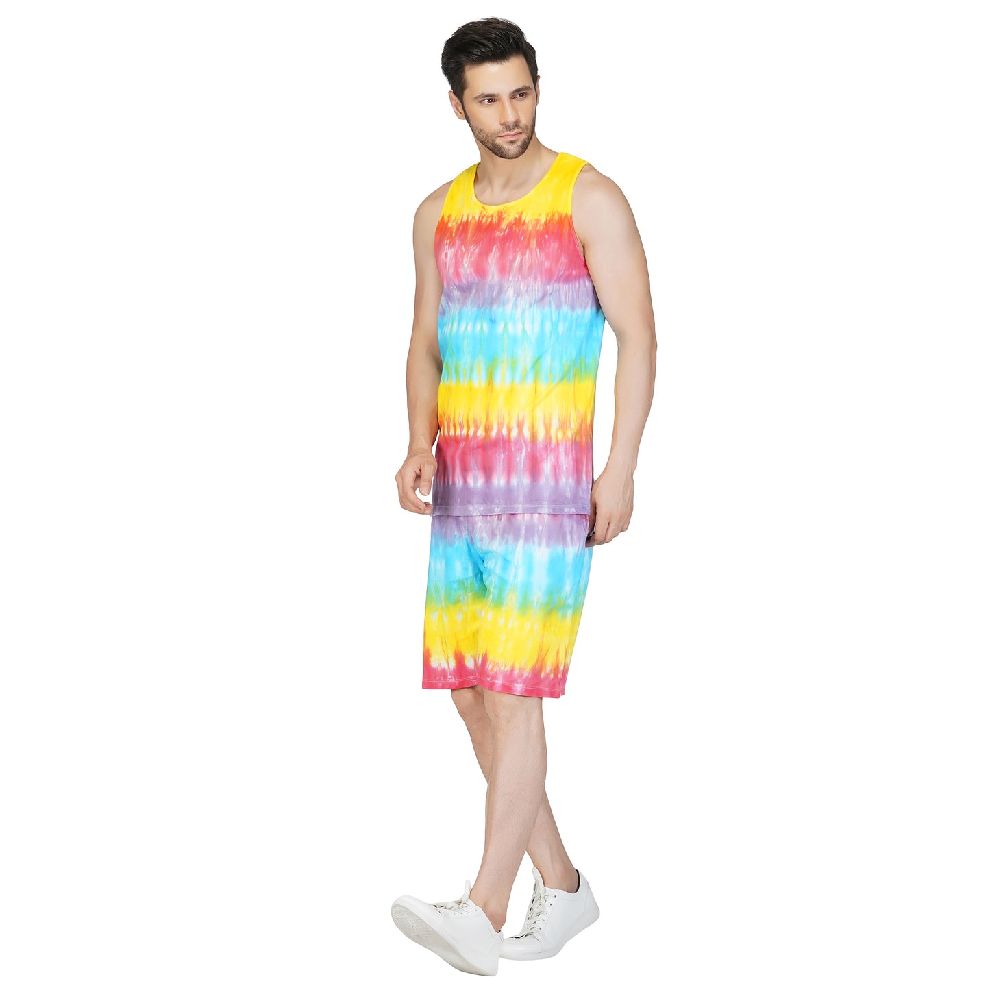 SLAY. Men's Rainbow Tie Dye Vest & Shorts Co-ord Set