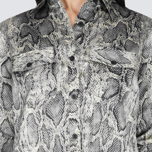 SLAY. Women's Animal Print Shirt with Front Tie Knot & Roll Up Sleeves-clothing-to-slay.myshopify.com-Snake Print Shirt