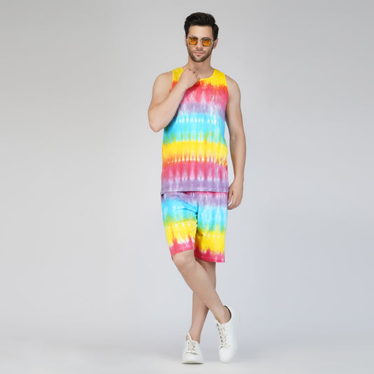 SLAY. Men's Rainbow Tie Dye Vest & Shorts Co-ord Set