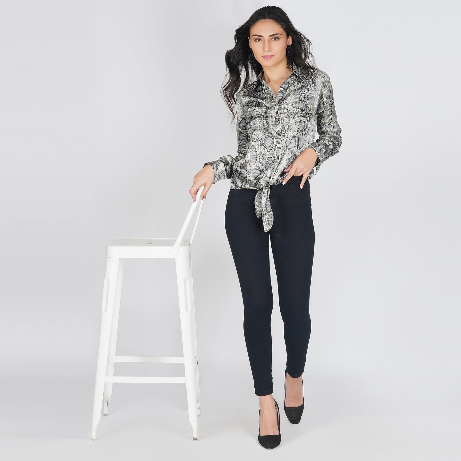 SLAY. Women's Animal Print Shirt with Front Tie Knot & Roll Up Sleeves-clothing-to-slay.myshopify.com-Snake Print Shirt