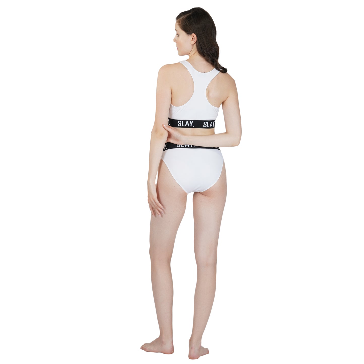 SLAY. Women's Underwear Lingerie Modern Sports Bra and Panty Set White
