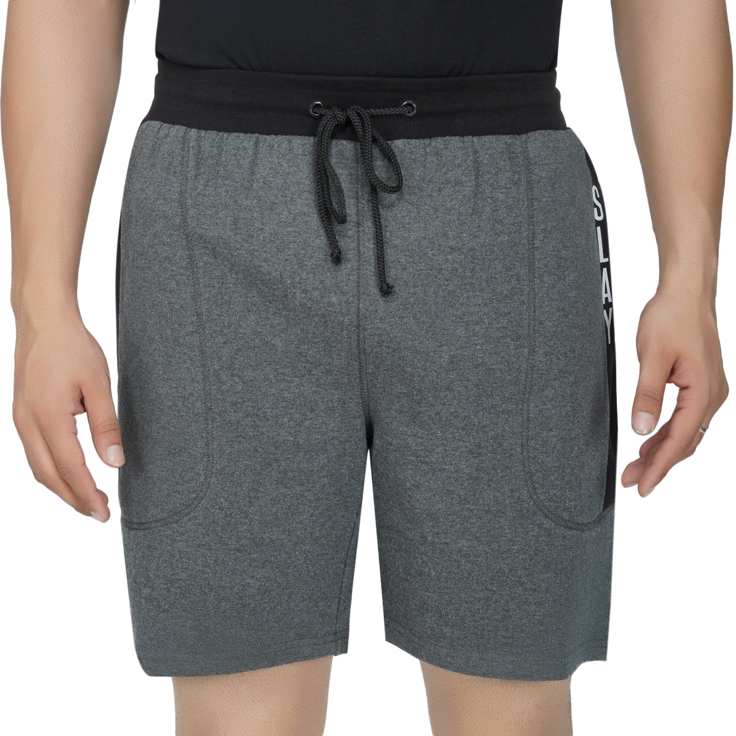 SLAY. Men's Dark Grey Shorts with Black Stripes-clothing-to-slay.myshopify.com-Men's Shorts