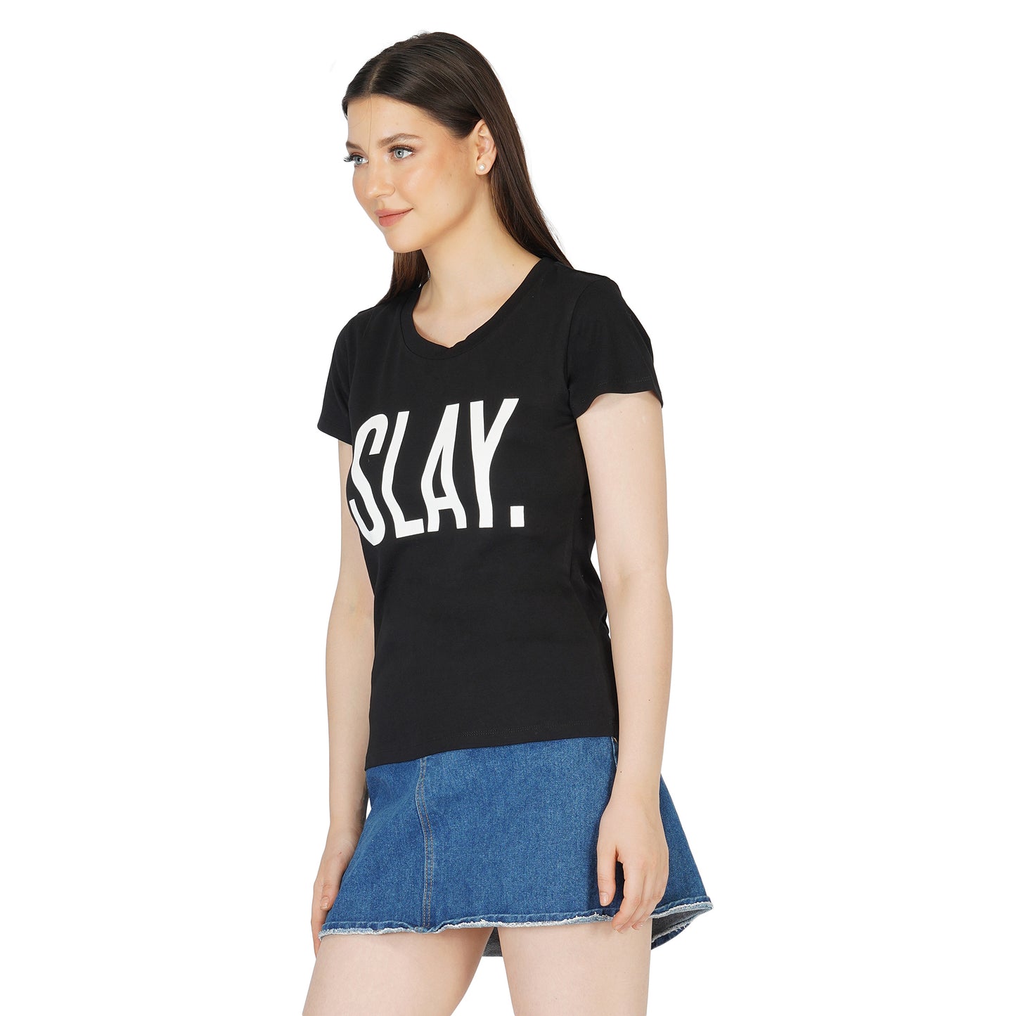 SLAY. Women's Black Printed T shirt