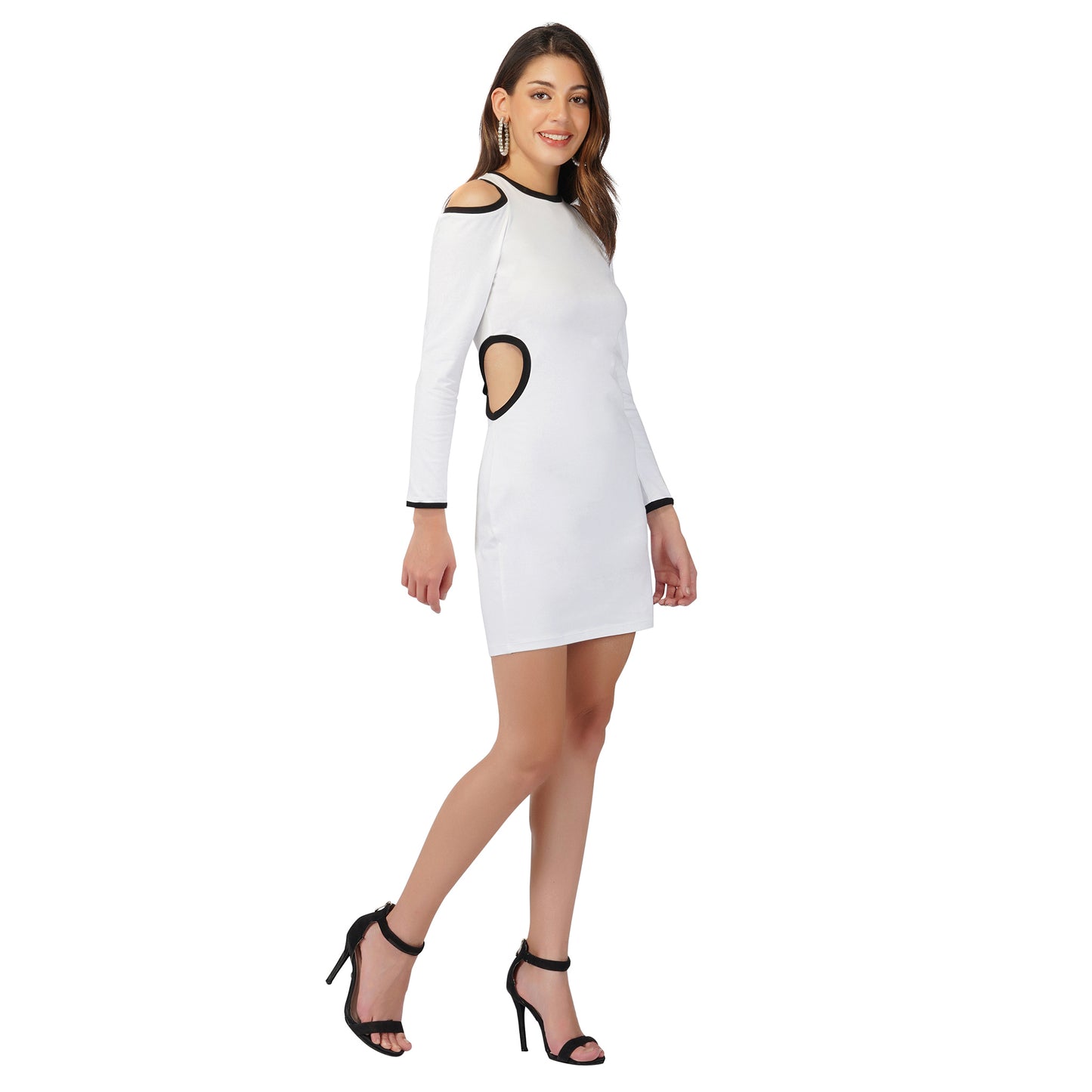 SLAY. Women's White Cold Shoulder Side Cutout Asymmetric Dress