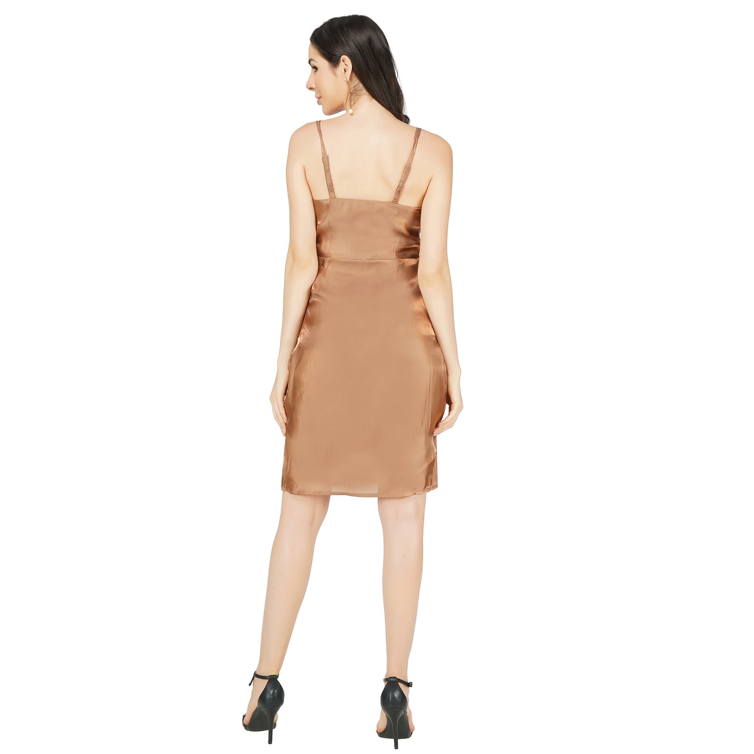 SLAY. Women's Copper Ruched Satin Mini Slip Dress in Shimmer Fabric-clothing-to-slay.myshopify.com-