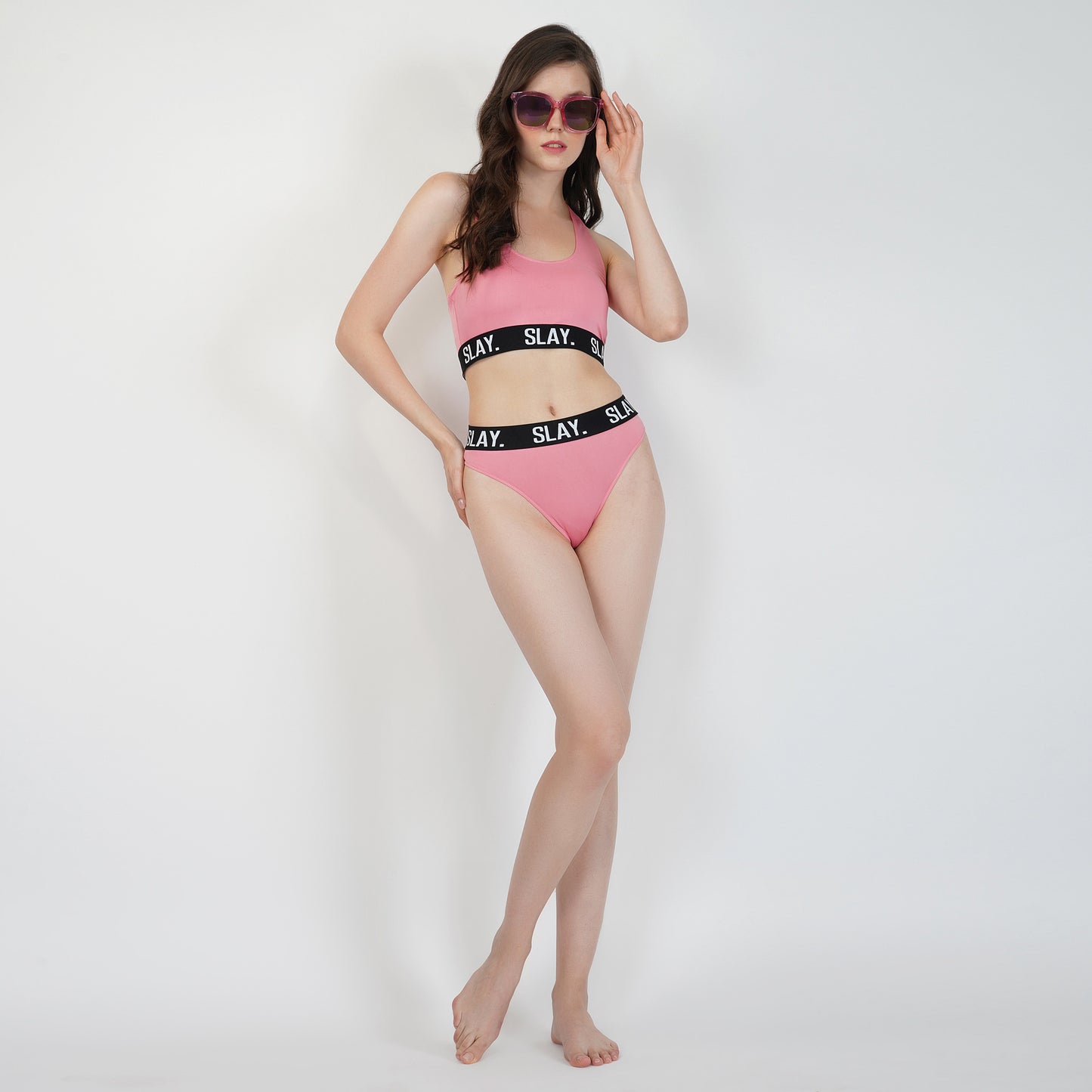 SLAY. Women's Underwear Lingerie Modern Sports Bra and Panty Set Pink