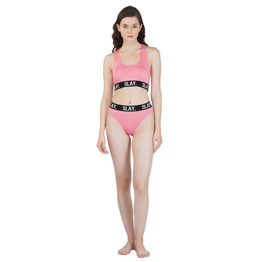 SLAY. Women's Underwear Lingerie Modern Sports Bra and Panty Set Pink