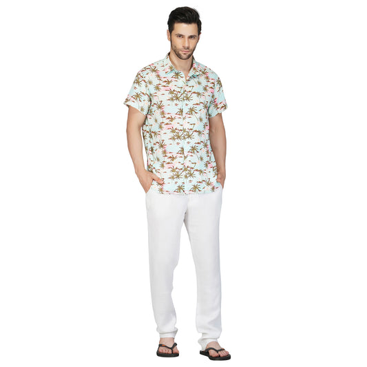 SLAY. Men's Palm Tree Print Designer Resort Shirt