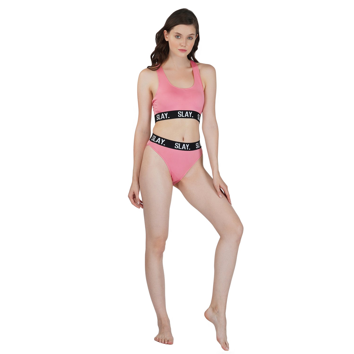SLAY. Women's Underwear Lingerie Modern Sports Bra and Panty Set Pink
