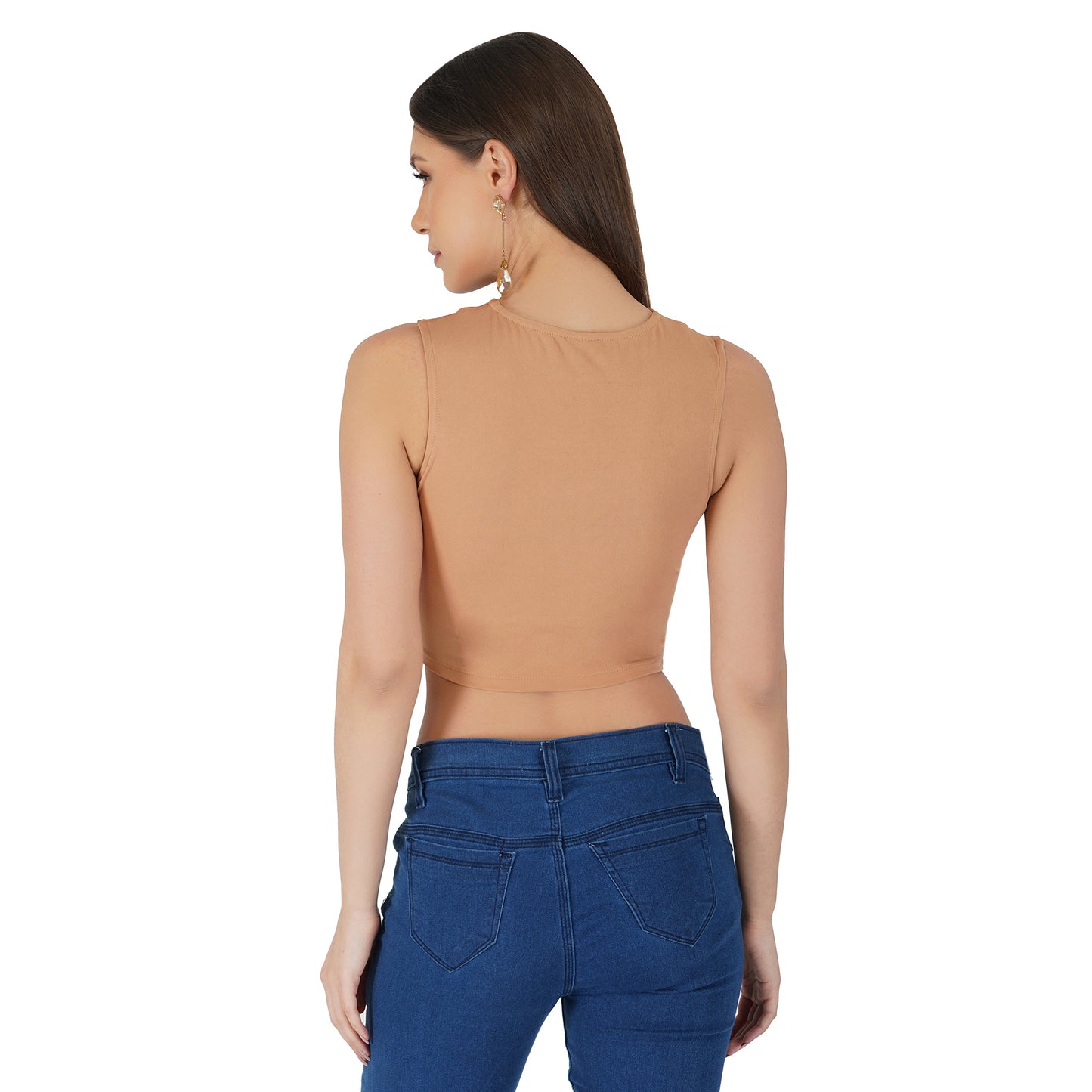 SLAY. Women's Beige Sleeveless Asymmetric Crop Top