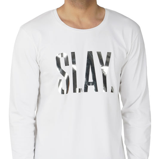SLAY. Men's Silver Edition Reflective Foil Print Full Sleeves T-shirt