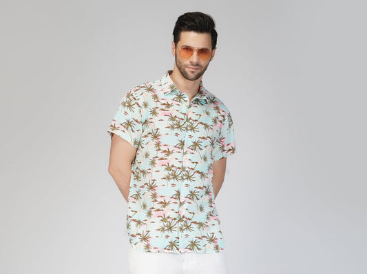 SLAY. Men's Palm Tree Print Designer Resort Shirt