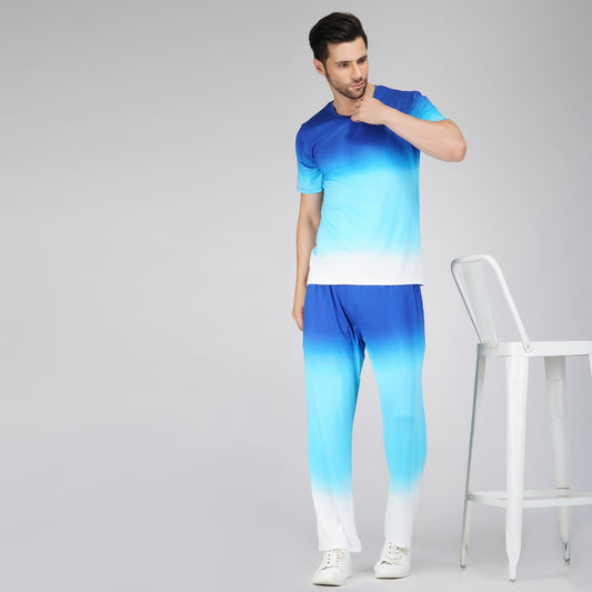 SLAY. Men's Blue to White Ombre T Shirt & Pants Co-ord Set
