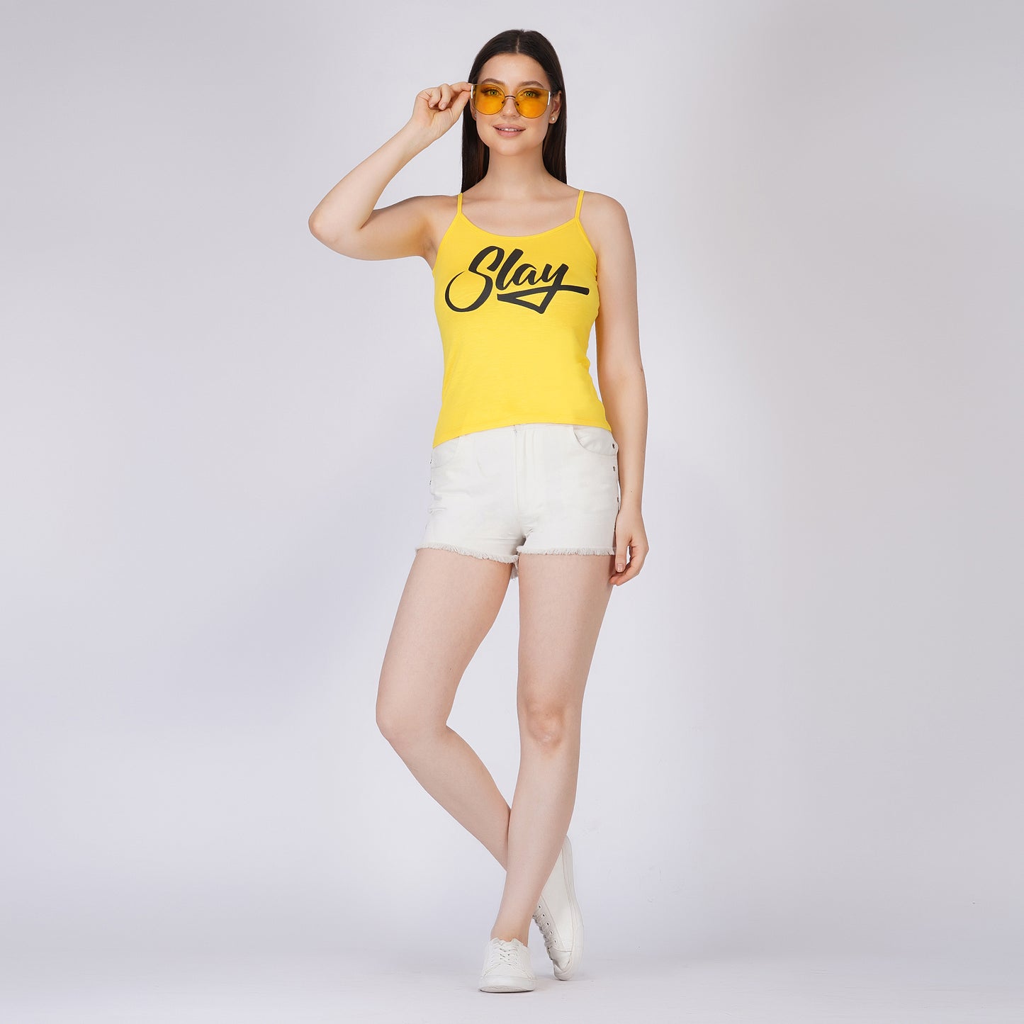 SLAY. Women's Neon Yellow Printed Camisole