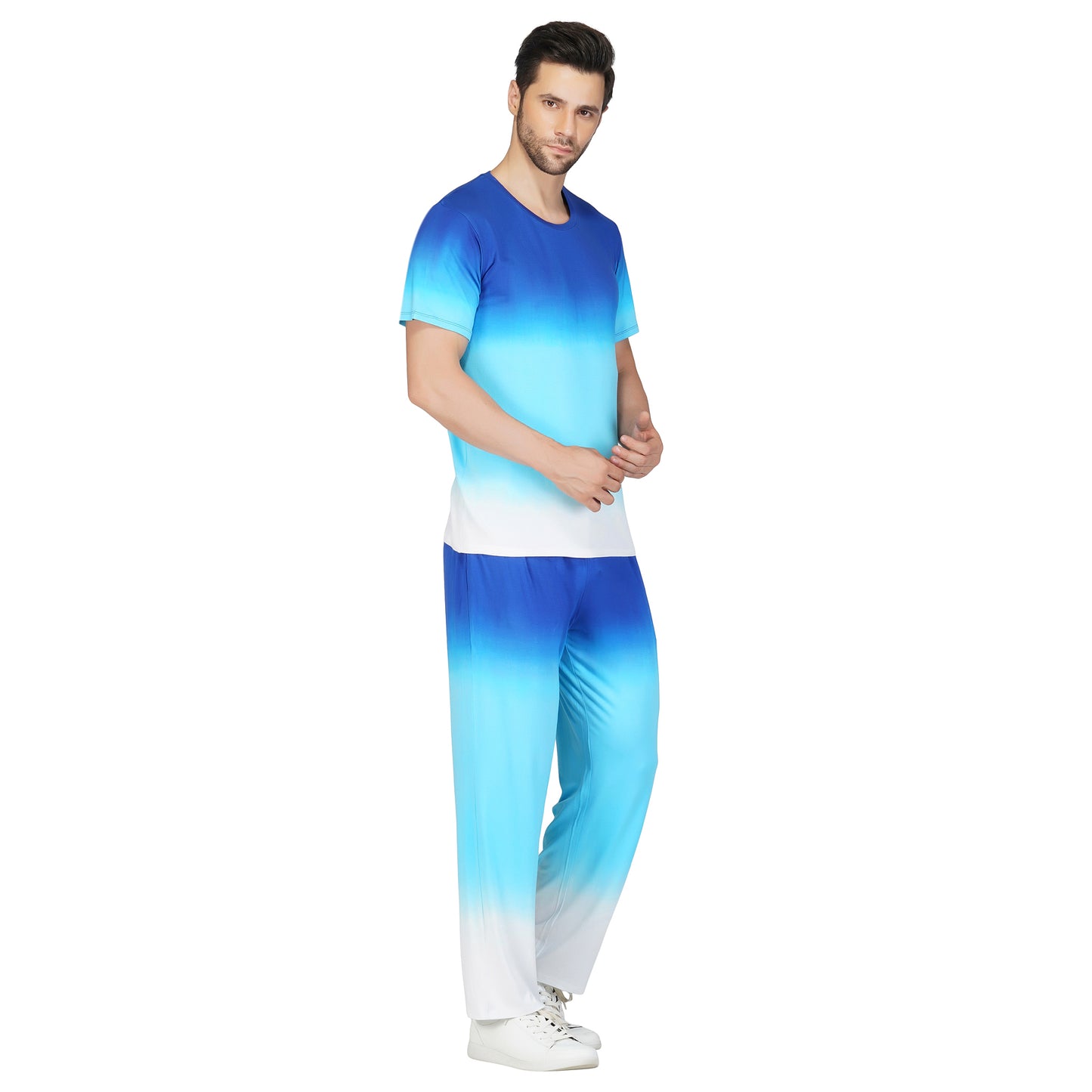 SLAY. Men's Blue to White Ombre T Shirt & Pants Co-ord Set