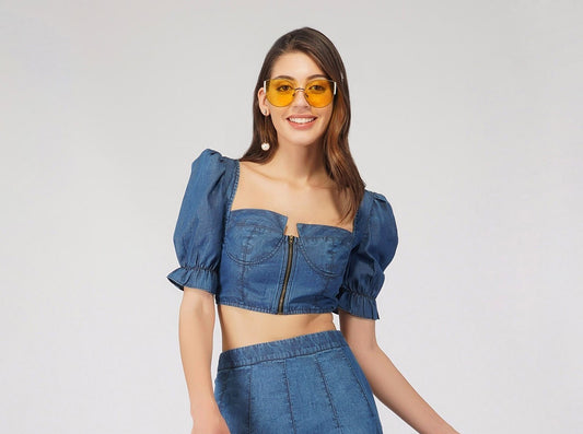 SLAY. Women's Washed Denim Corset Top