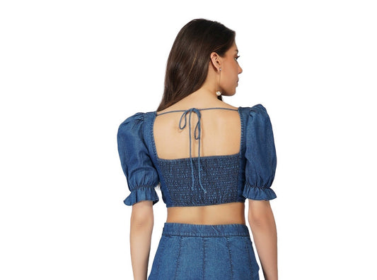 SLAY. Women's Washed Denim Corset Top
