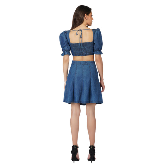 SLAY. Women's Denim Corset Top & Skirt Co-ord Set