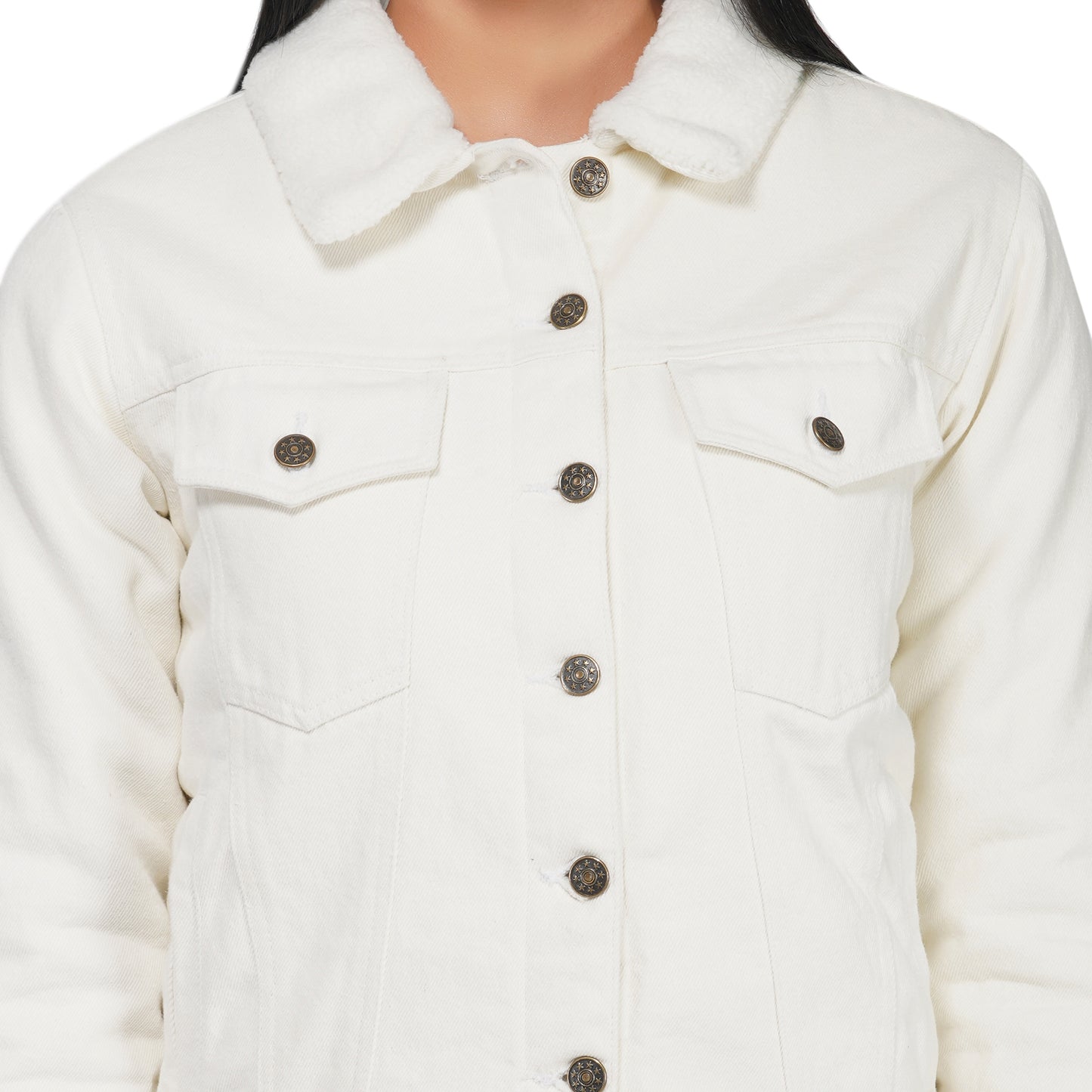 SLAY. Women's Off-white Denim Jacket with Faux-fur Lining-clothing-to-slay.myshopify.com-Denim Jacket