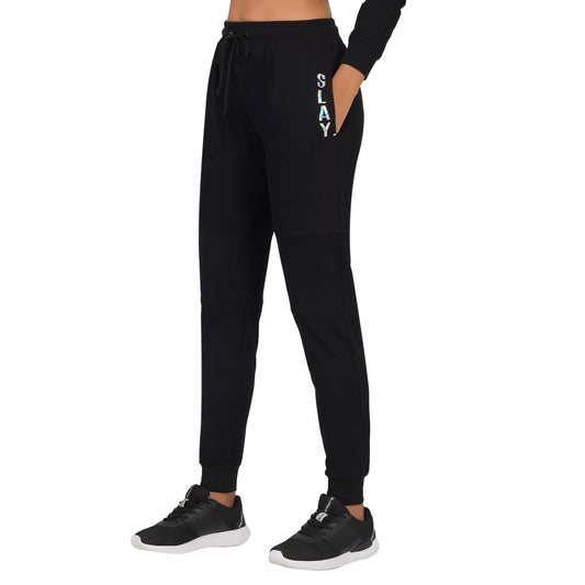 SLAY. Classic Women's Limited Edition Holographic Reflective Print Black Joggers-clothing-to-slay.myshopify.com-Tracksuit