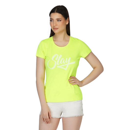 SLAY. Sport Women's Neon Green Printed T-shirt
