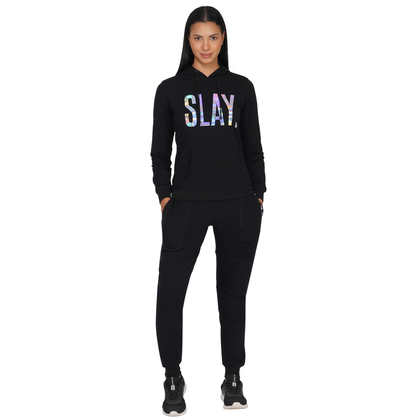 SLAY. Classic Women's Limited Edition Holographic Reflective Print Black Tracksuit-clothing-to-slay.myshopify.com-Tracksuit
