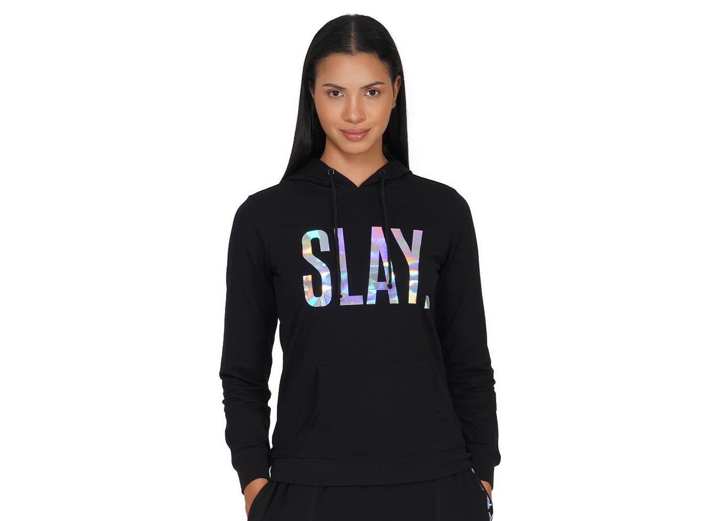 SLAY. Classic Women's Limited Edition Holographic Reflective Print Black Hoodie-clothing-to-slay.myshopify.com-Hoodie