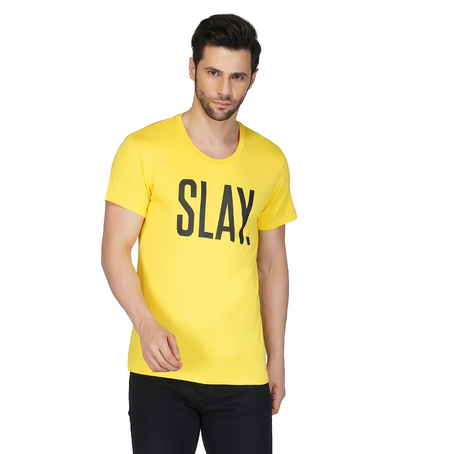 SLAY. Men's Yellow Printed T-Shirt