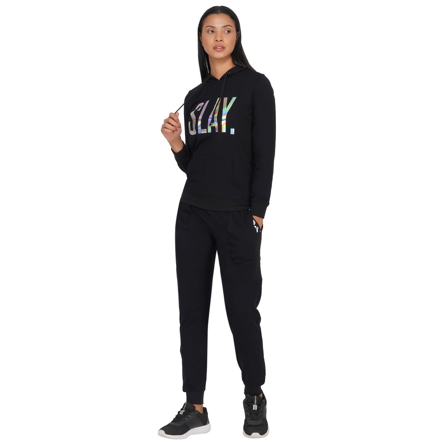 SLAY. Classic Women's Limited Edition Holographic Reflective Print Black Joggers-clothing-to-slay.myshopify.com-Tracksuit