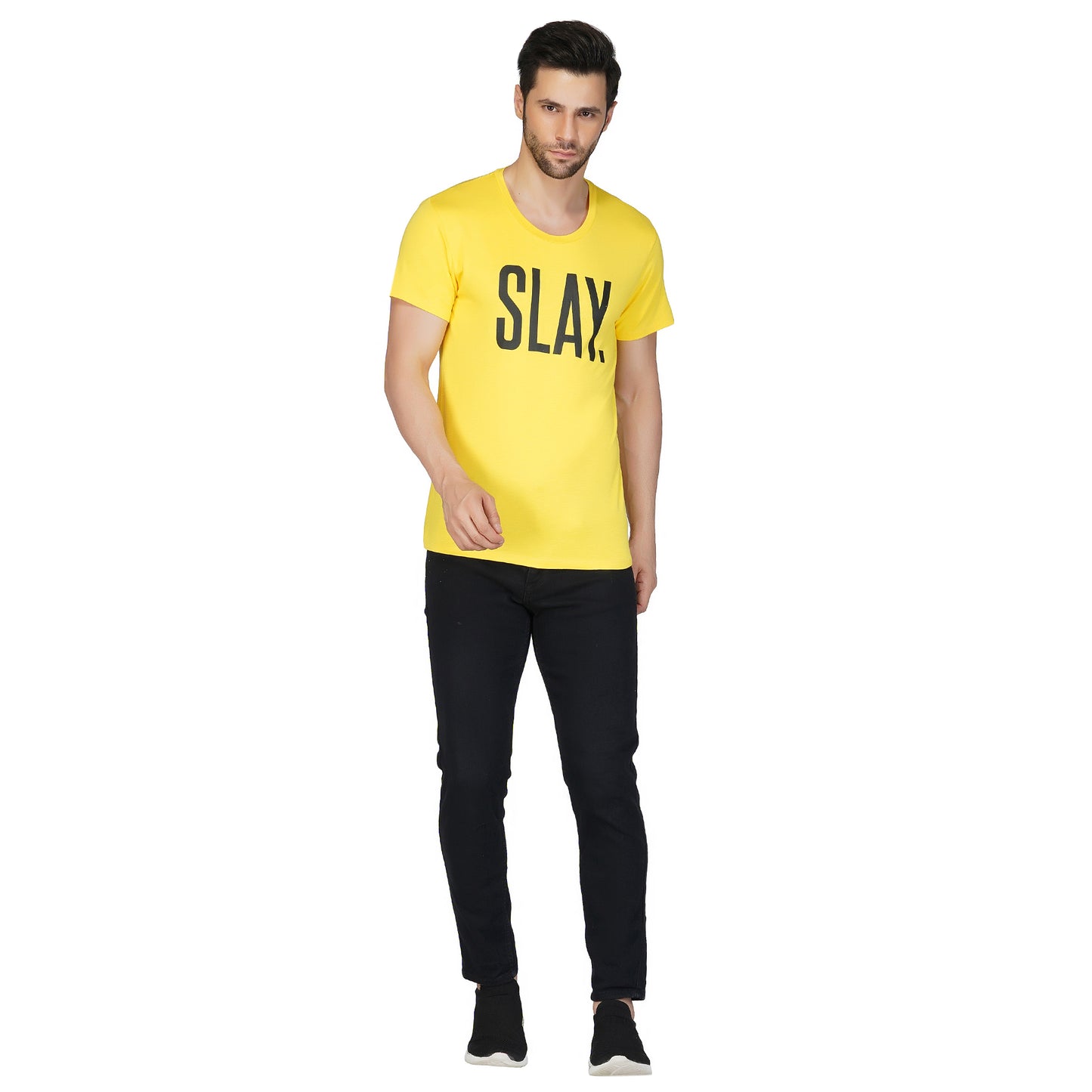 SLAY. Men's Yellow Printed T-Shirt