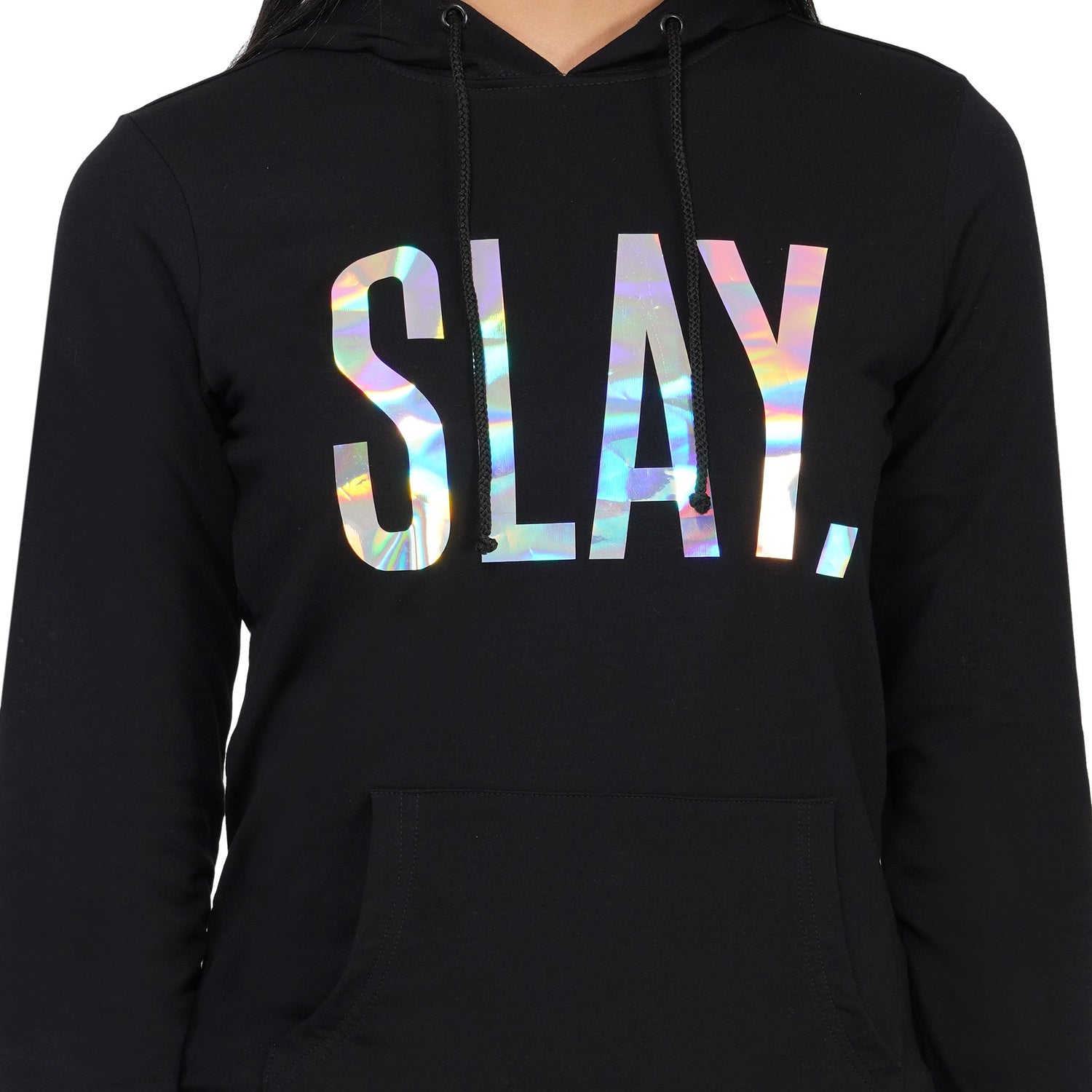 SLAY. Classic Women's Limited Edition Holographic Reflective Print Black Hoodie-clothing-to-slay.myshopify.com-Hoodie