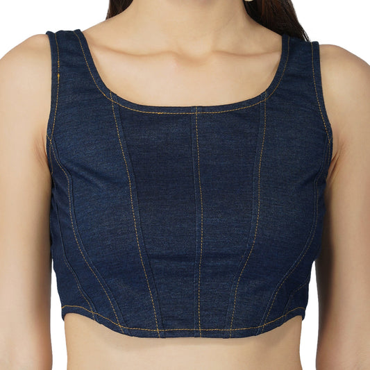 SLAY. Women's Navy Blue Denim Corset Top