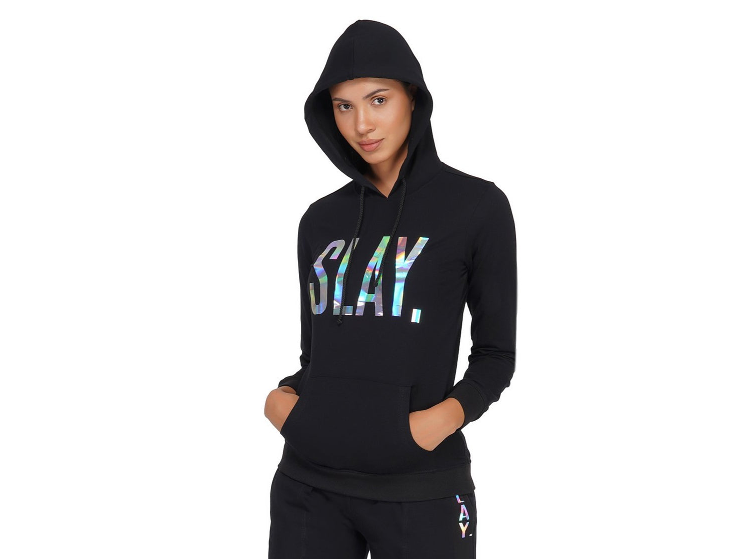 SLAY. Classic Women's Limited Edition Holographic Reflective Print Black Hoodie-clothing-to-slay.myshopify.com-Hoodie