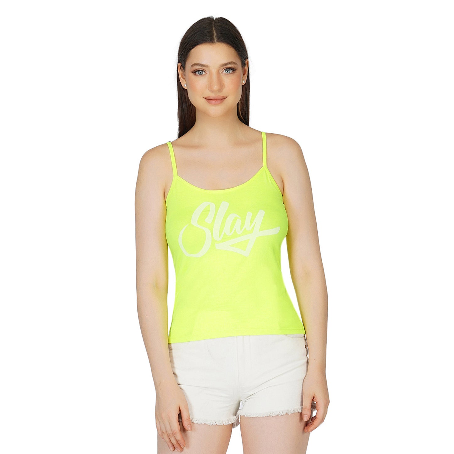 SLAY. Women's Neon Green Printed Camisole
