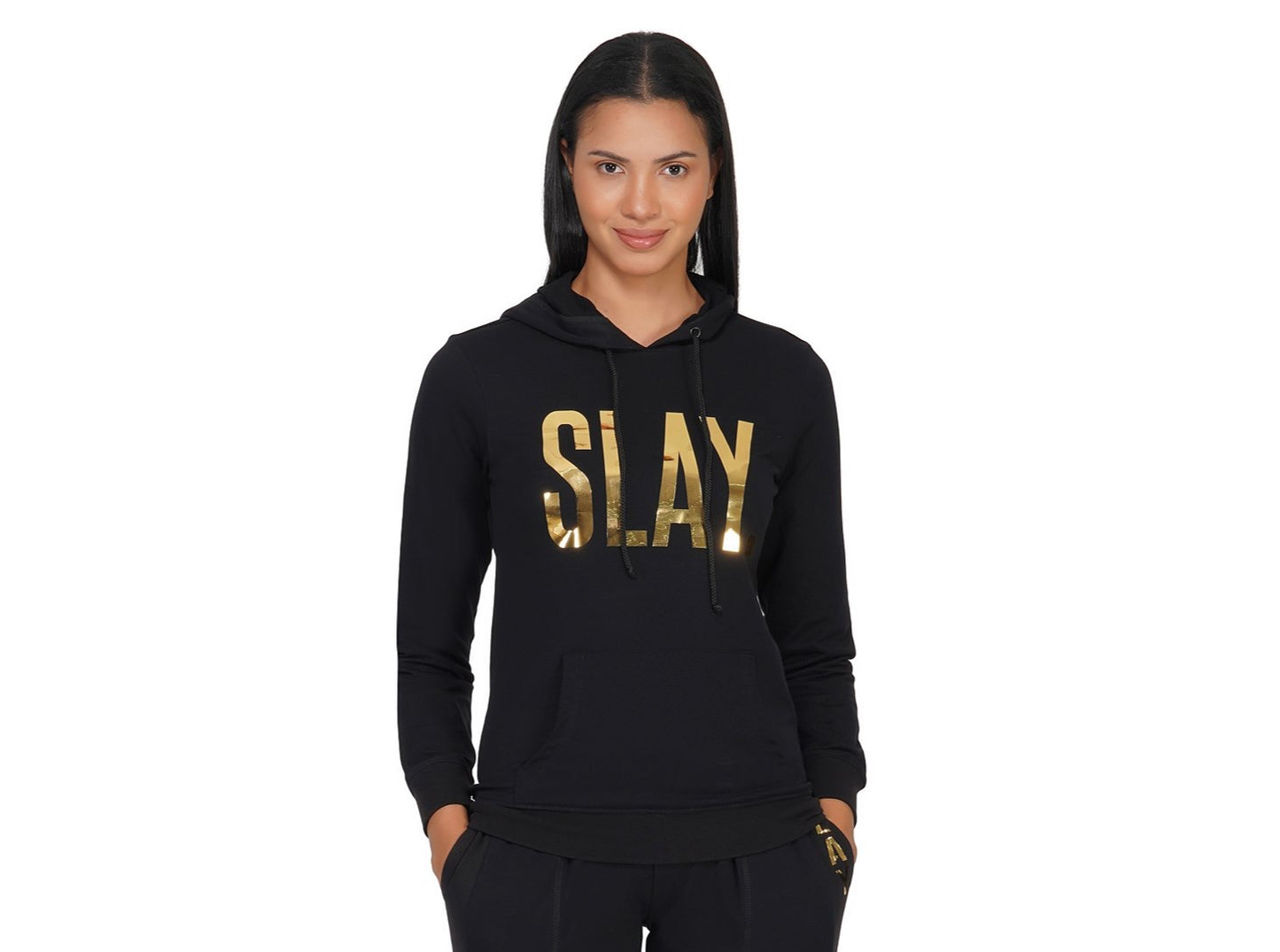 SLAY. Classic Women's Limited Edition Gold Mirror Foil Print Black Hoodie-clothing-to-slay.myshopify.com-Tracksuit