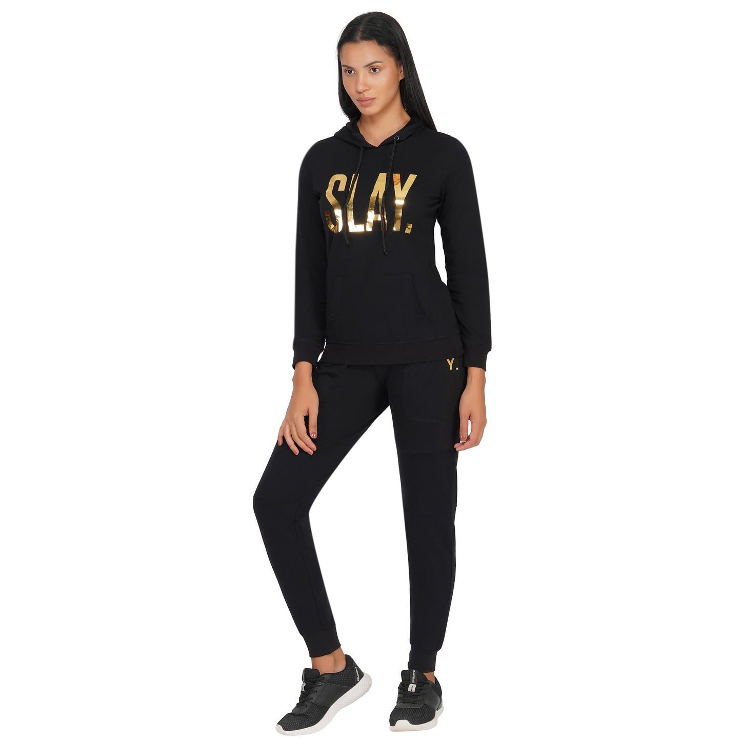 SLAY. Classic Women's Limited Edition Gold Mirror Foil Print Black Joggers-clothing-to-slay.myshopify.com-Tracksuit