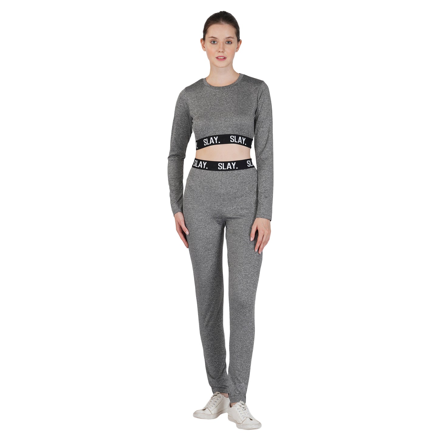 SLAY. Sport Women's Activewear Full Sleeves Crop Top And Pants Co ord Set