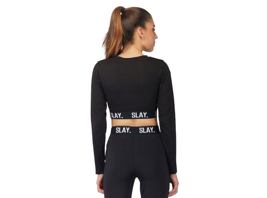 SLAY. Sport Women's Activewear Full Sleeves Black Crop Top