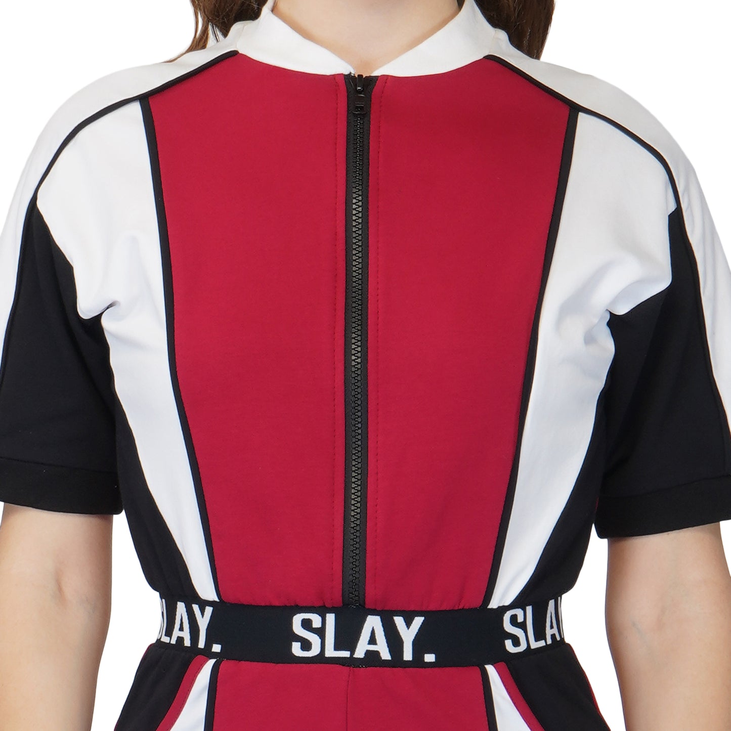 SLAY. Women's Colorblock Romper Red Black White