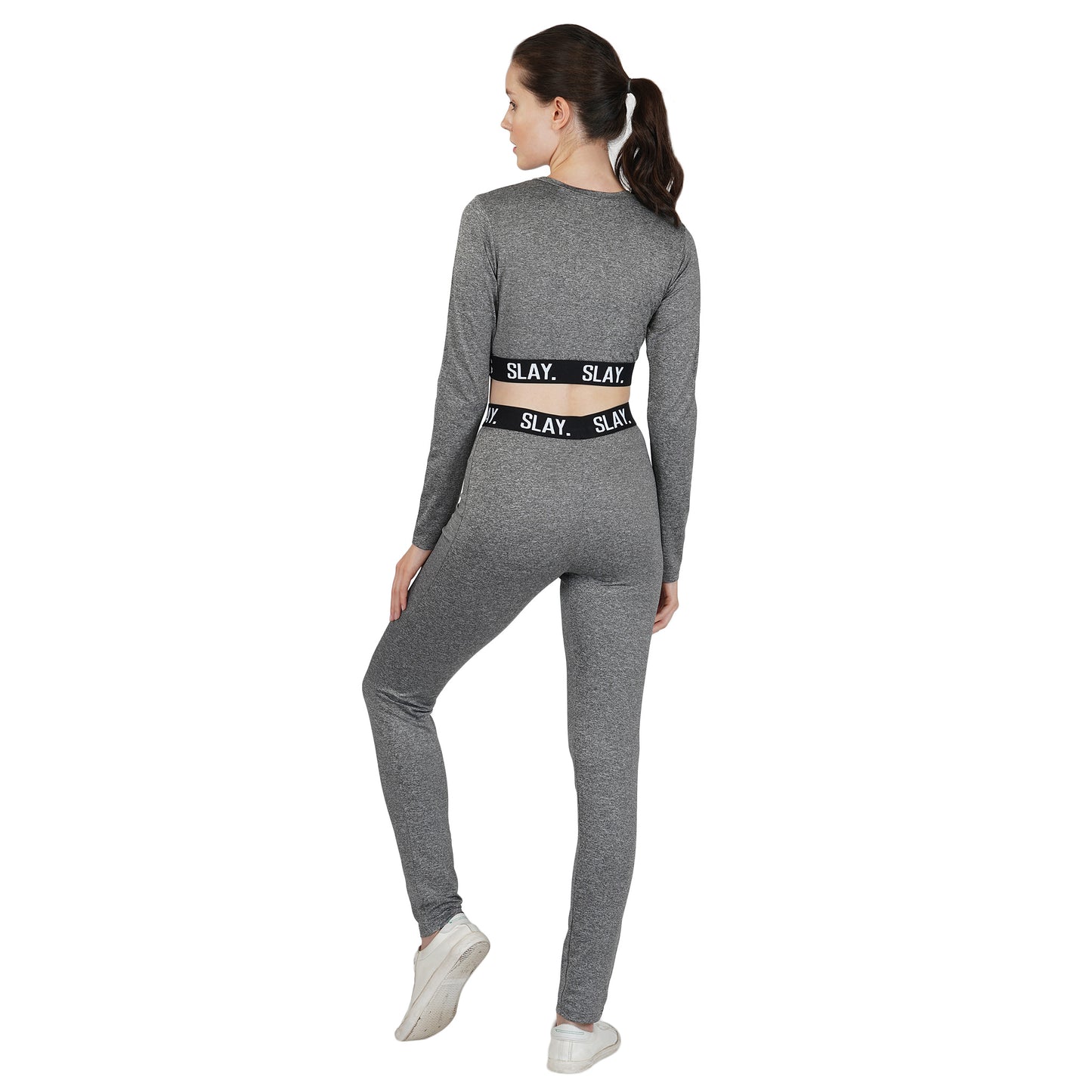 SLAY. Sport Women's Activewear Full Sleeves Crop Top And Pants Co ord Set