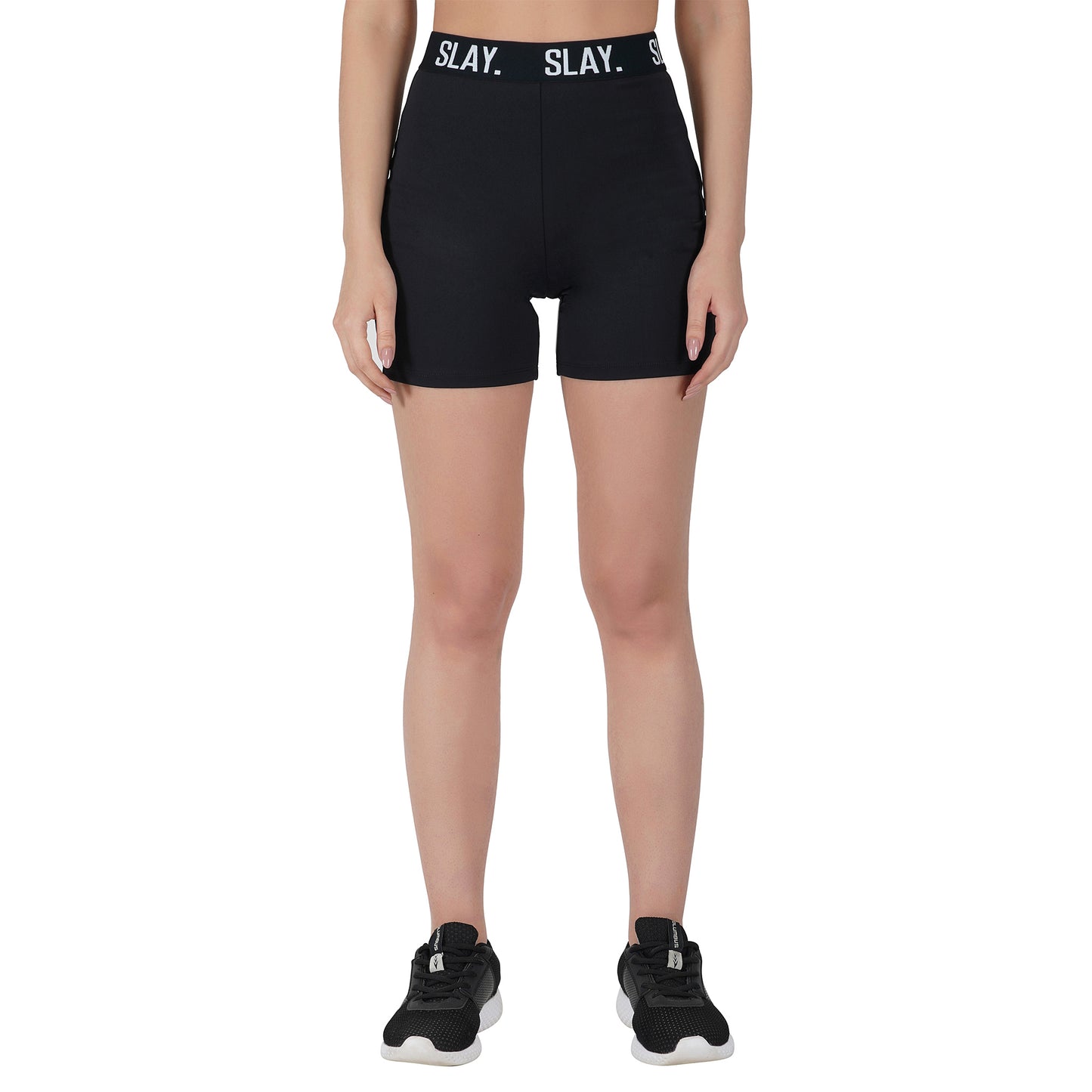 SLAY. Women's Black Activewear Backless Sports Bra And High waist Shorts Co-ord Set