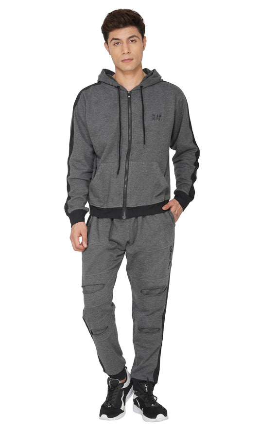 SLAY. Men's Dark Grey Tracksuit with Black Side Stripes-clothing-to-slay.myshopify.com-Tracksuit
